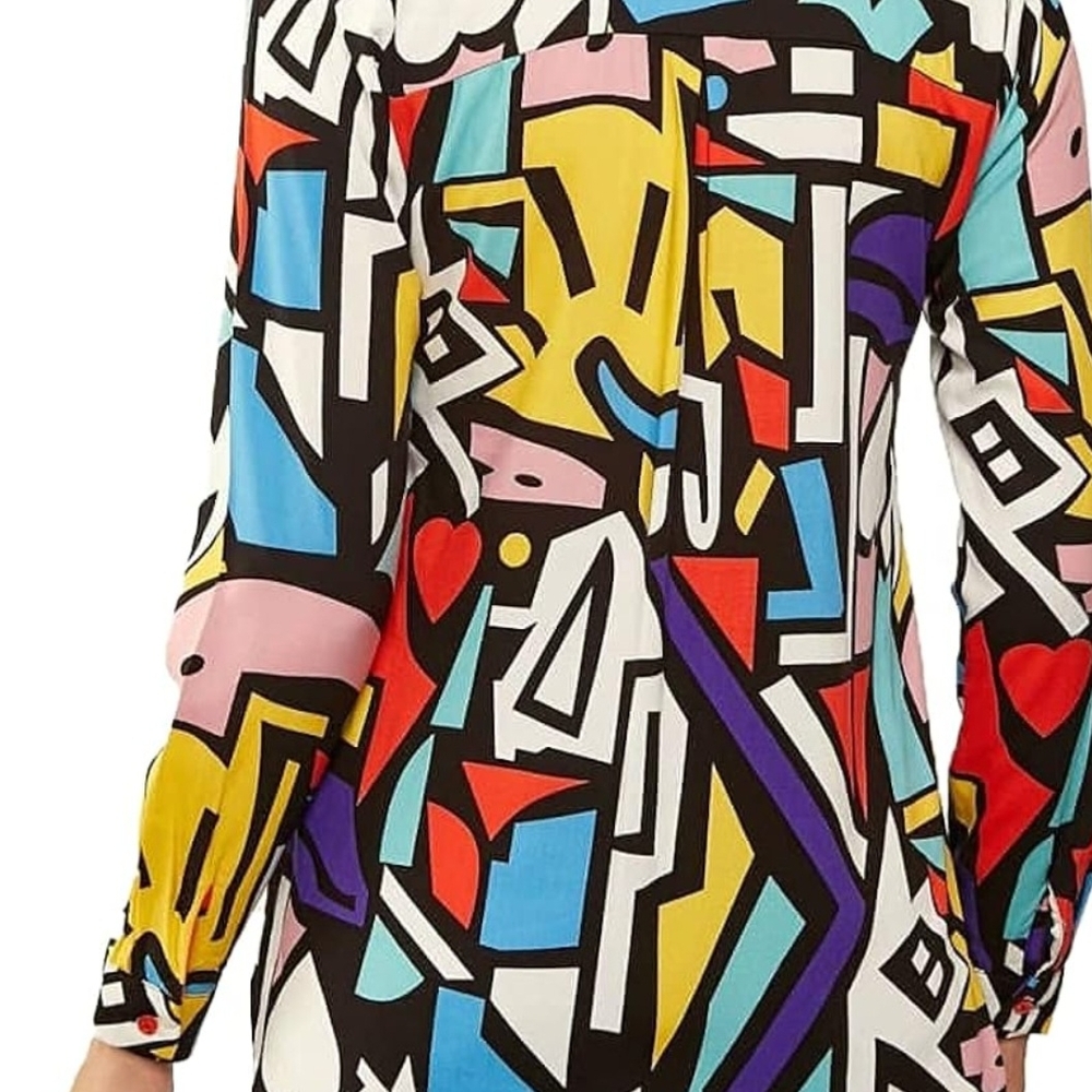 Red and Yellow Graphic Long Sleeve Button Down Shirt - Picture 2 of 4